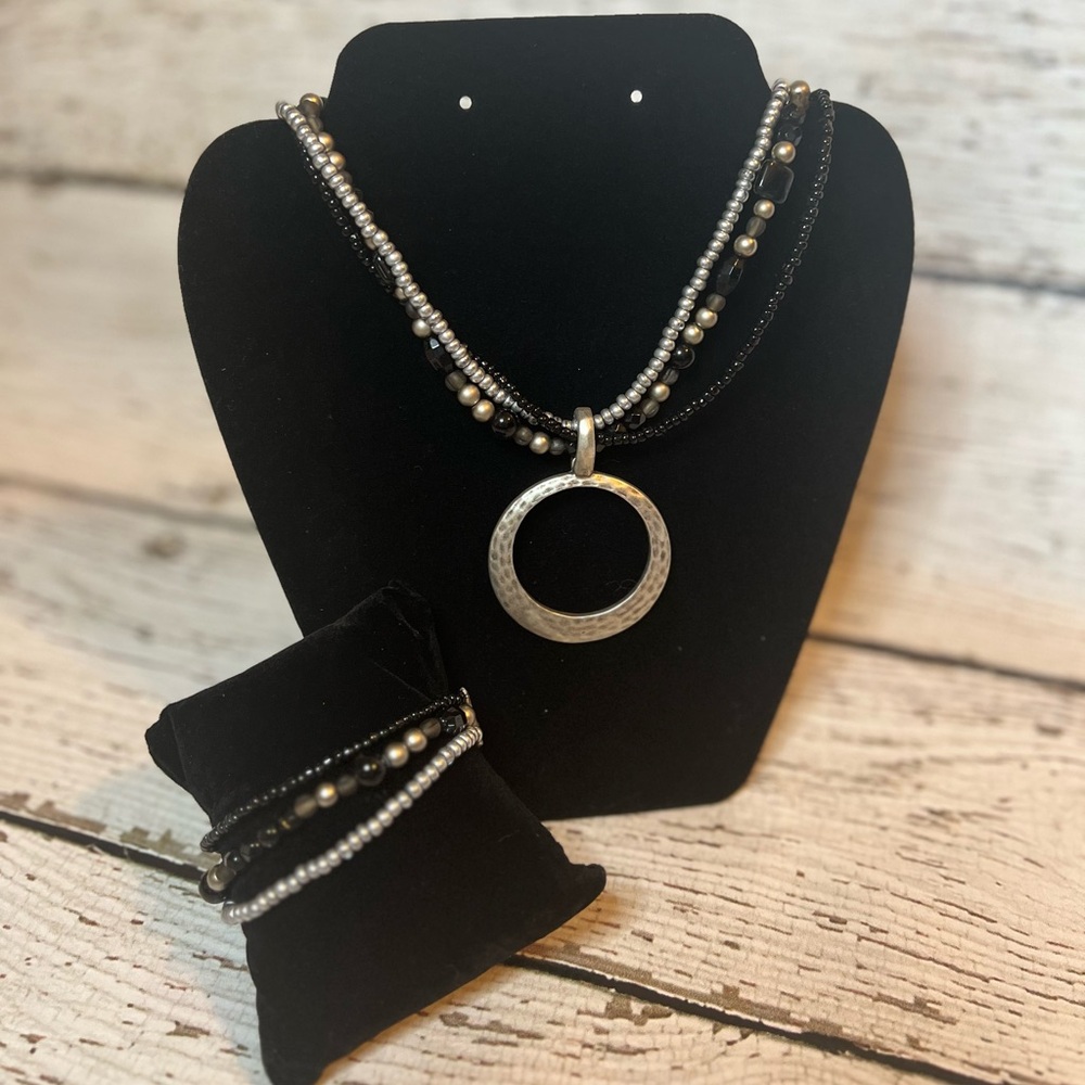 Premier Designs Silver and Black Multi-Strand Necklace
